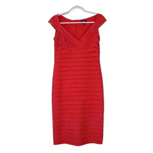 Adrianna Papell Dress Size 10 Pink Pleated Layered Formal Wedding Cocktail